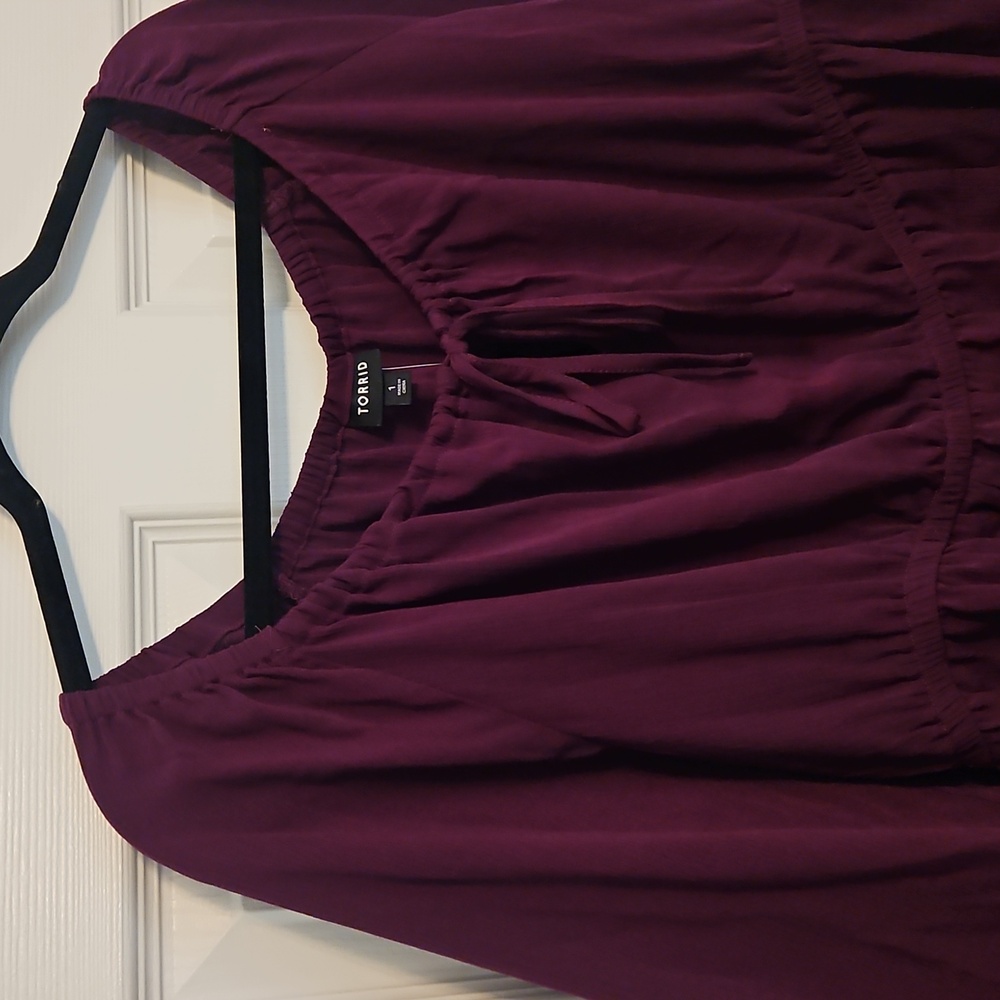 Torrid Purple Babydoll Crinkle Gauze Tie Front Blouse Size 1x 14-16 - Picture 2 of 7